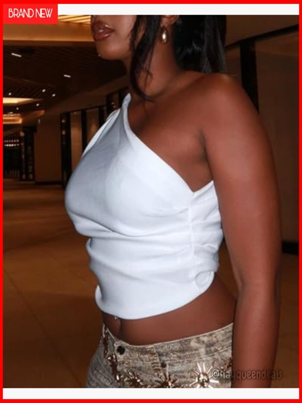 One Shoulder Ruched Ribbed Crop Top Backless Slim Fit Tank Tee - Picture 2 of 7